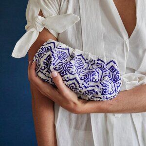 Blue Cora Beaded Clutch